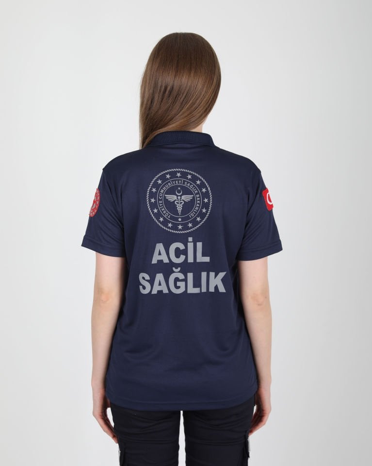 112 Acil Sağlık Comfort Polo Yaka Lacivert T-Shirt(Fileli-Unisex)