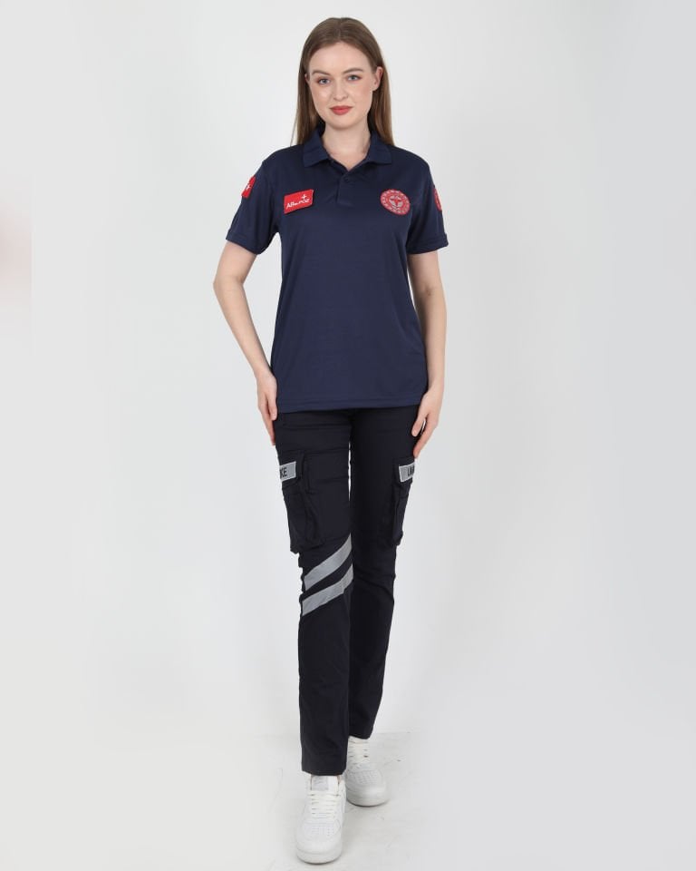 112 Acil Sağlık Comfort Polo Yaka Lacivert T-Shirt(Fileli-Unisex)