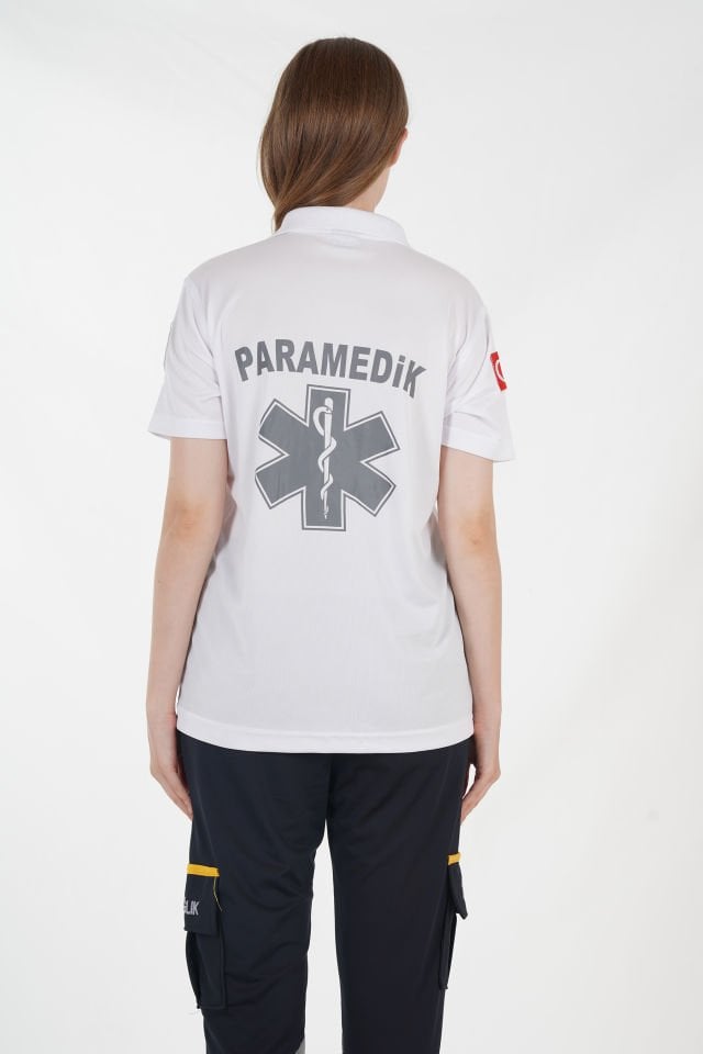 Yeni Paramedik Polo Yaka Beyaz Comfort T-shirt (Unisex-Fileli)