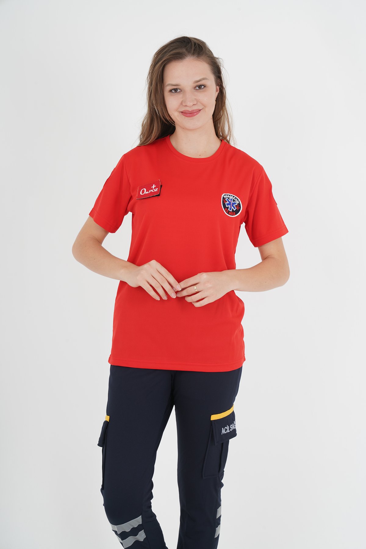 Yeni Paramedik Kırmızı Sıfır Yaka Comfort T-shirt (Unisex-Fileli)
