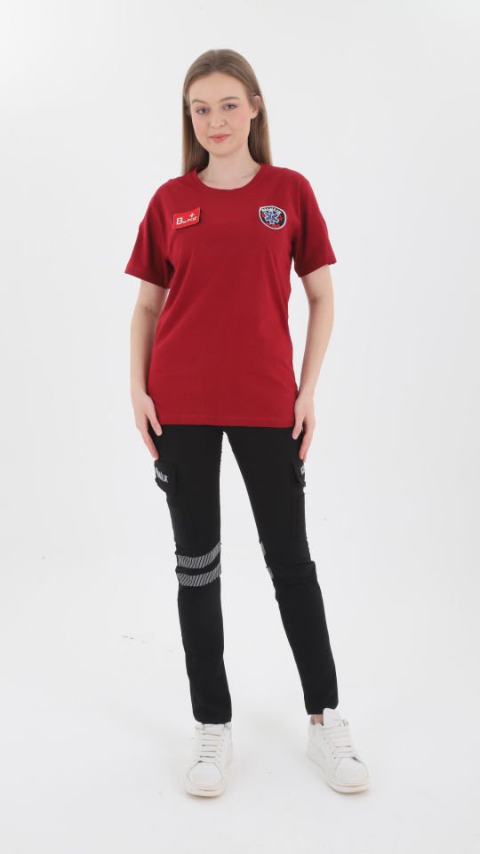 YENİ Paramedik Sıfır Yaka Bordo Penye T-shirt(Unisex)