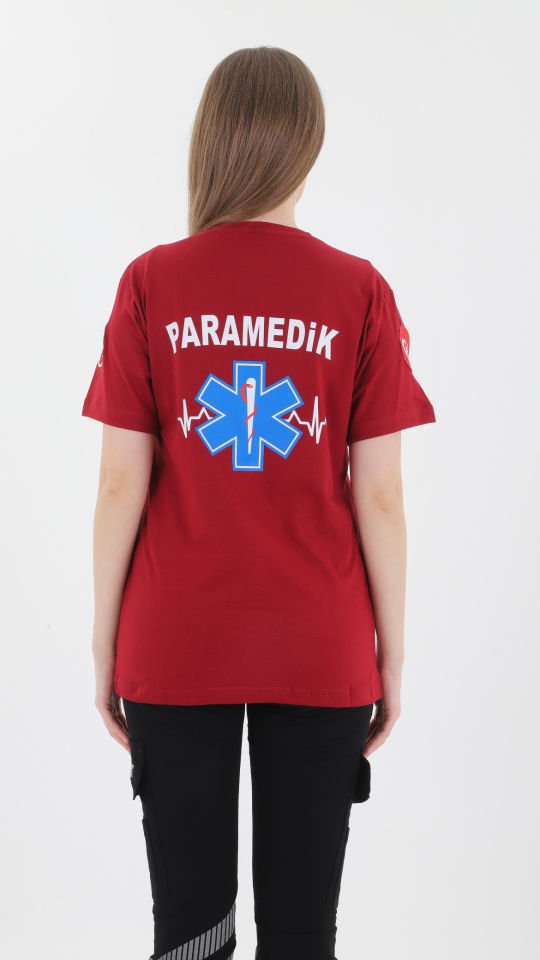 YENİ Paramedik Sıfır Yaka Bordo Penye T-shirt(Unisex)