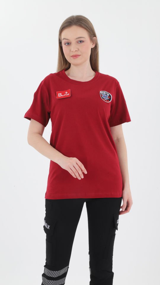 YENİ Paramedik Sıfır Yaka Bordo Penye T-shirt(Unisex)