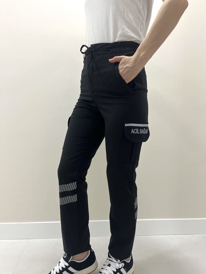YENİ Premium Acil Sağlık Siyah Likralı Pantolon (Unisex)