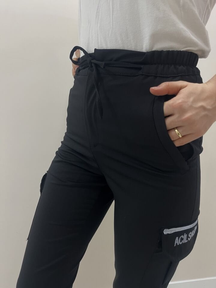 YENİ Premium Acil Sağlık Siyah Likralı Pantolon (Unisex)