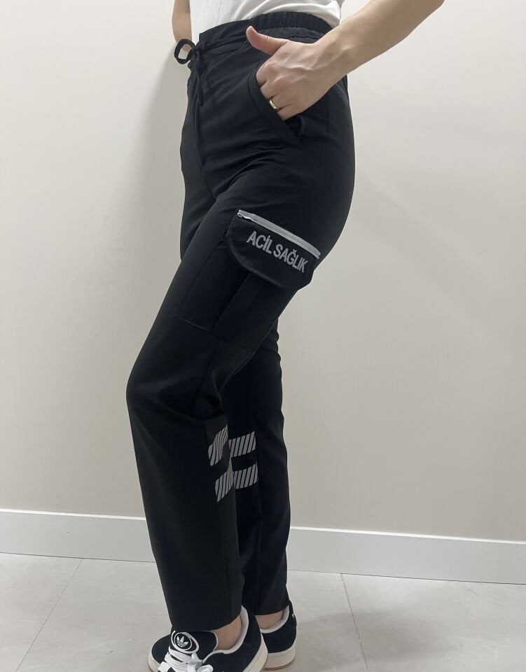 YENİ Premium Acil Sağlık Siyah Likralı Pantolon (Unisex)