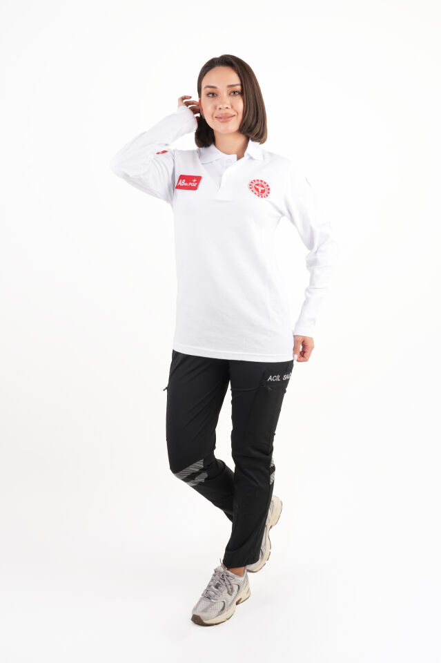 Yeni 112 Acil Sağlık Lacost Beyaz Uzun Kollu T-shirt(Unisex)