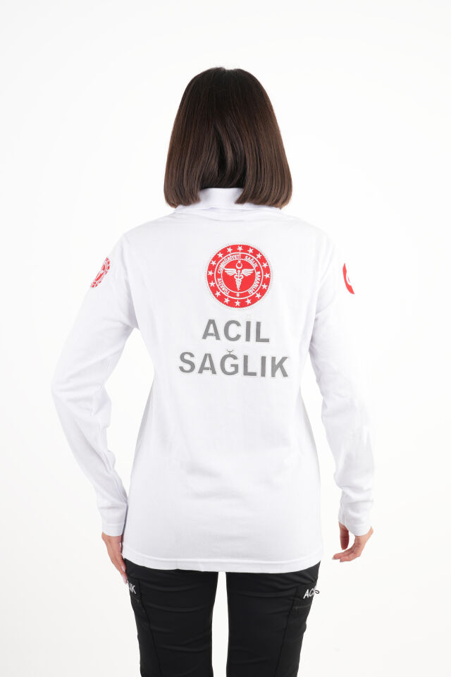 Yeni 112 Acil Sağlık Lacost Beyaz Uzun Kollu T-shirt(Unisex)