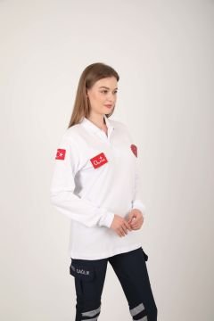 Yeni 112 Acil Sağlık Lacost Beyaz Uzun Kollu T-shirt(Unisex)