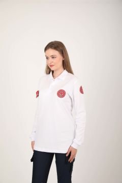 Yeni 112 Acil Sağlık Lacost Beyaz Uzun Kollu T-shirt(Unisex)