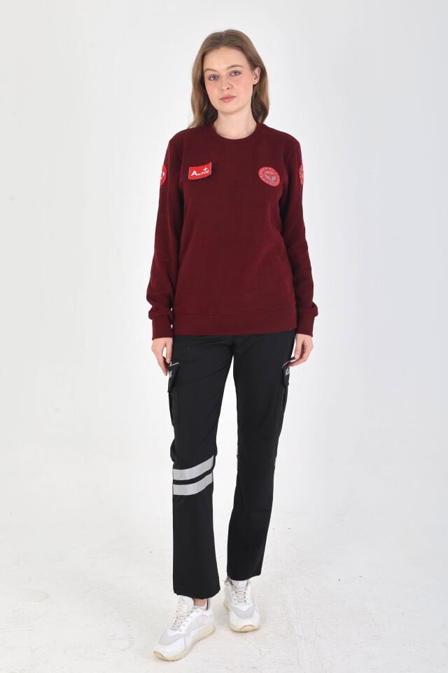 YENİ Sıfır Yaka Bordo 112 Acil Sağlık Örme Kumaş Swit (Unisex-Pamuklu)